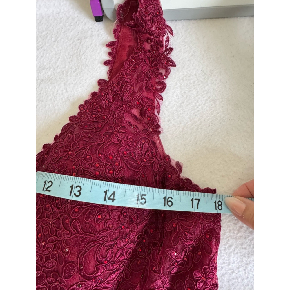 Fiesta Fashion beaded lace bodice Burgundy Lace chiffon skirt Dress Size L - Picture 7 of 12